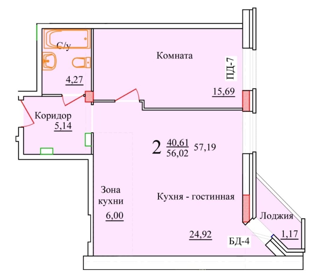 планировка квартиры 57 м2